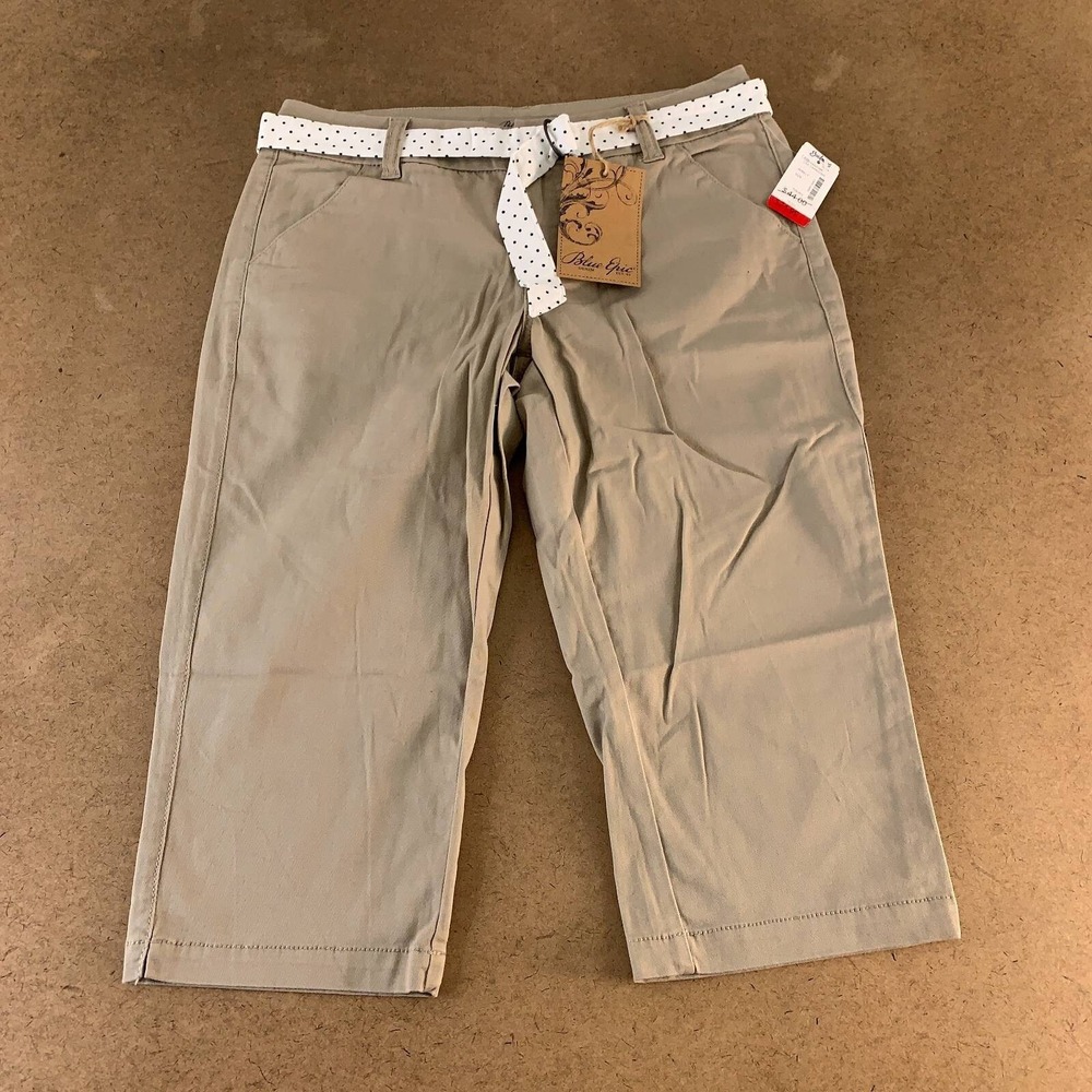 Blue Epic Womens Capri Pants Khaki Tan Belted Cotton Blend 10 New